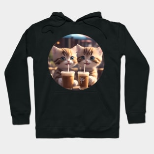 Two cute happy kittens drinking iced coffee Hoodie